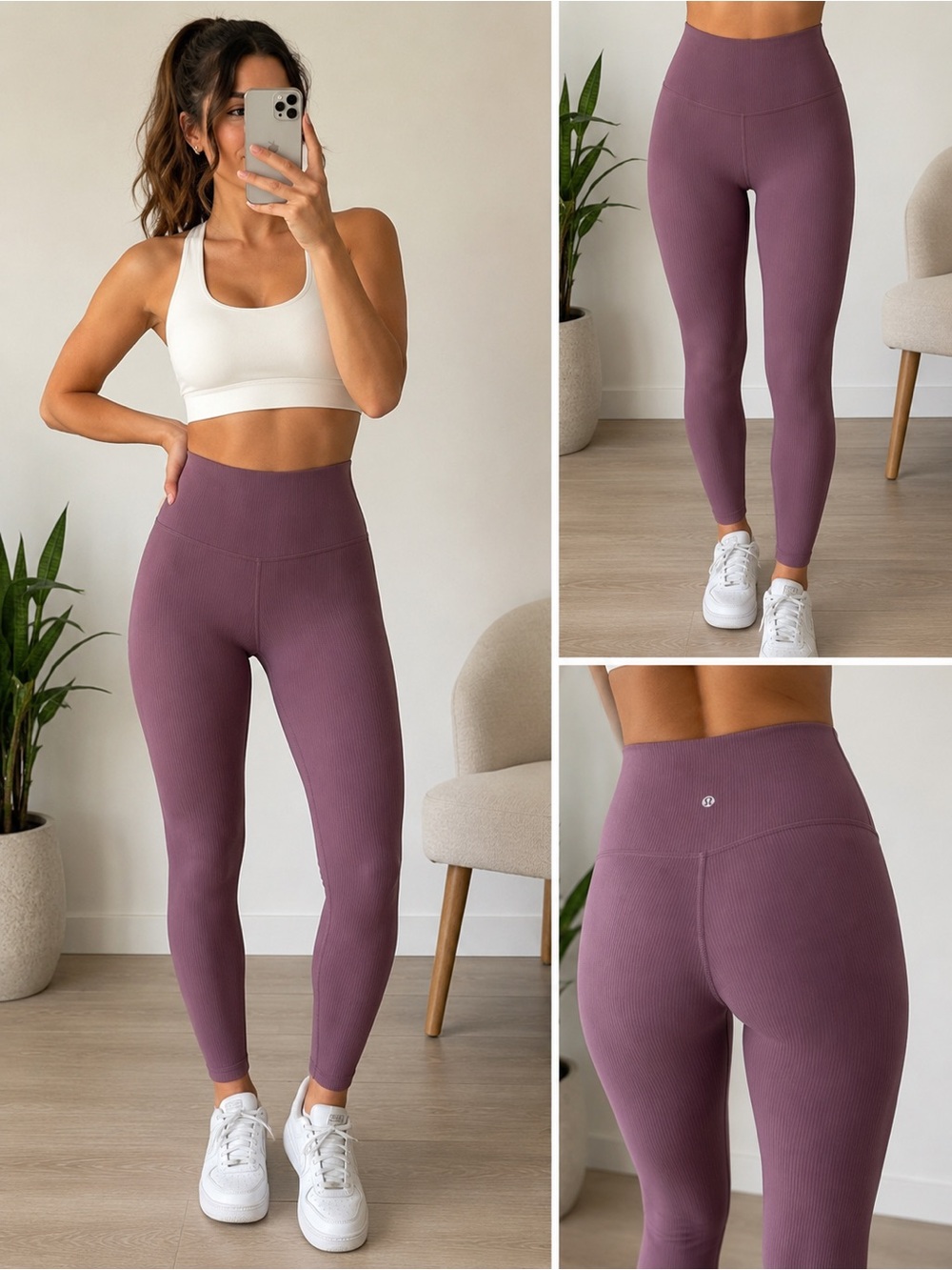 Lululemon Ribbed High Rise Leggings Size 4 Mauve Purple Yoga Pilates